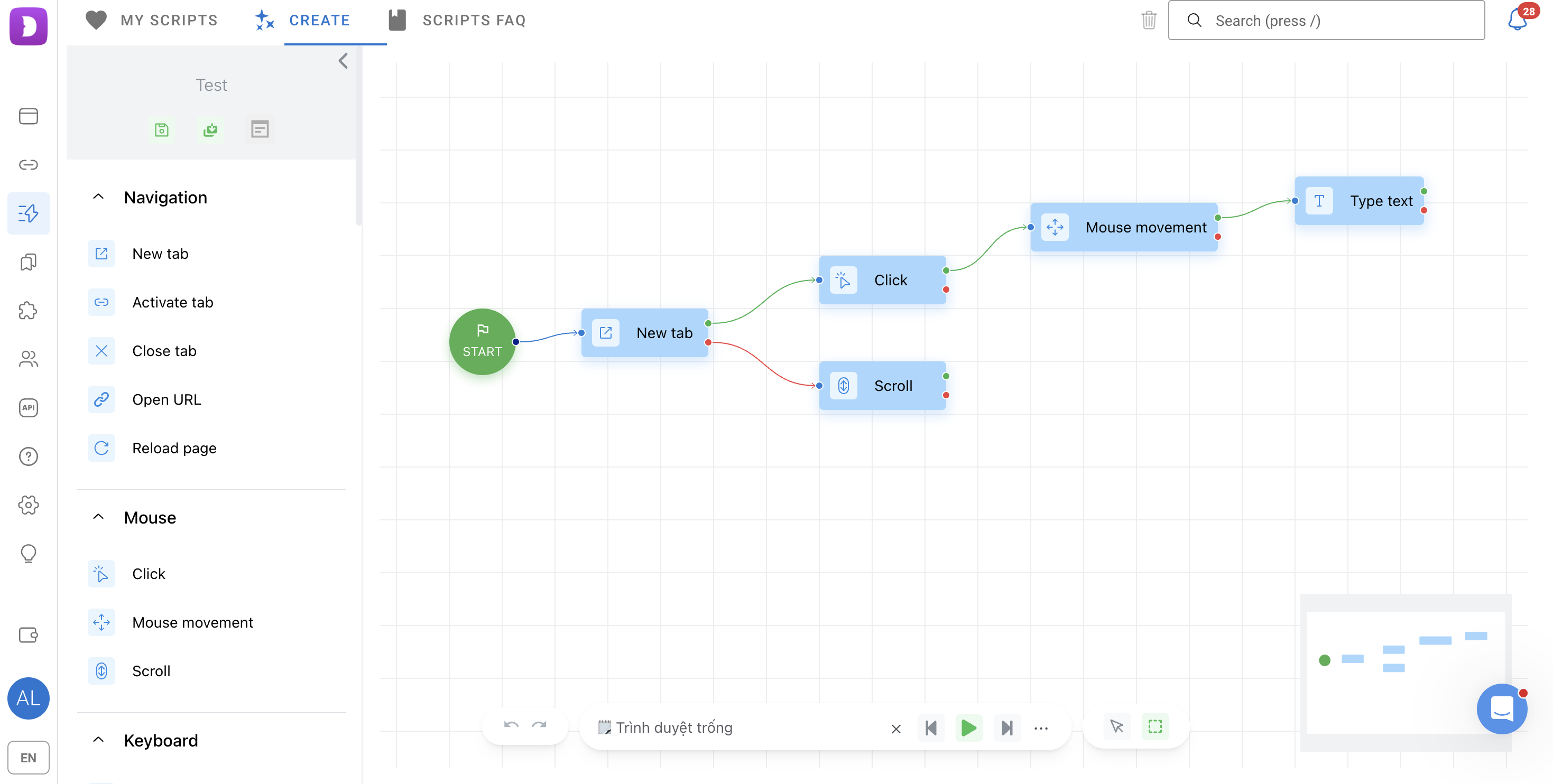 Build a sequence of actions in the scenario editor.