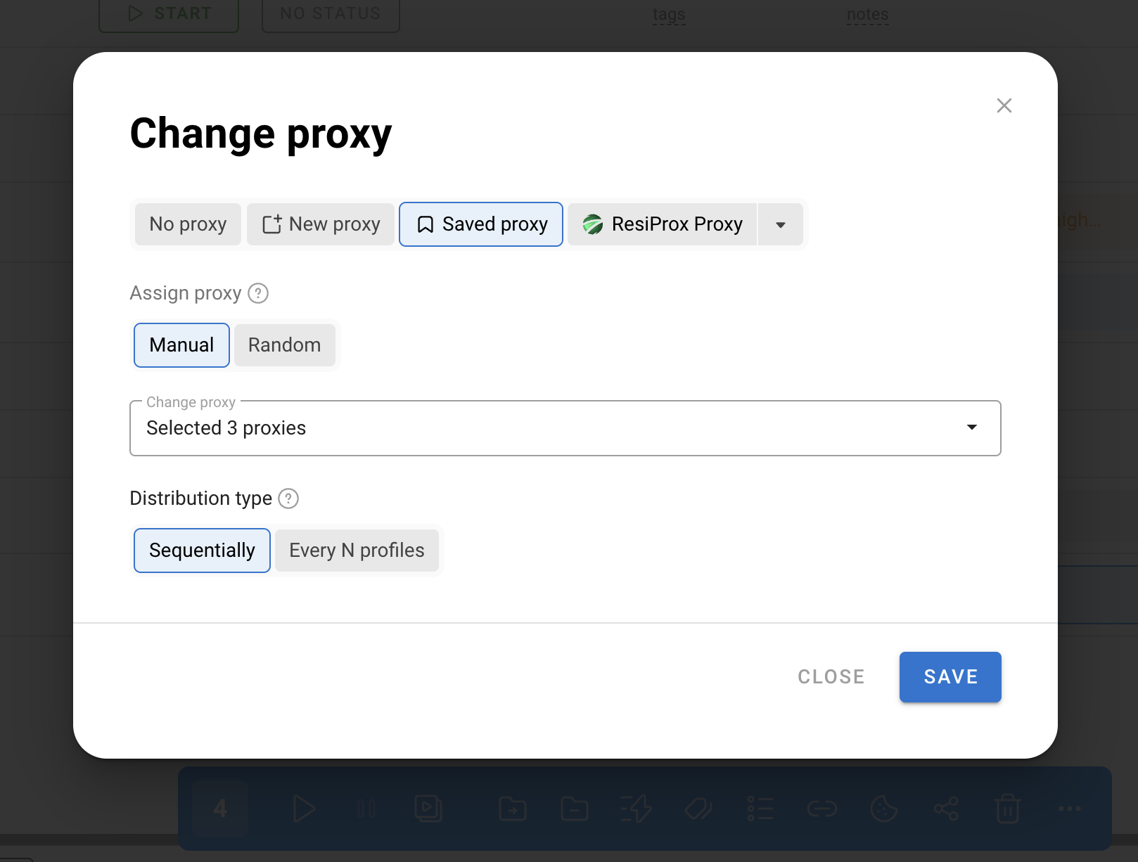 Assign saved proxies to multiple profiles.