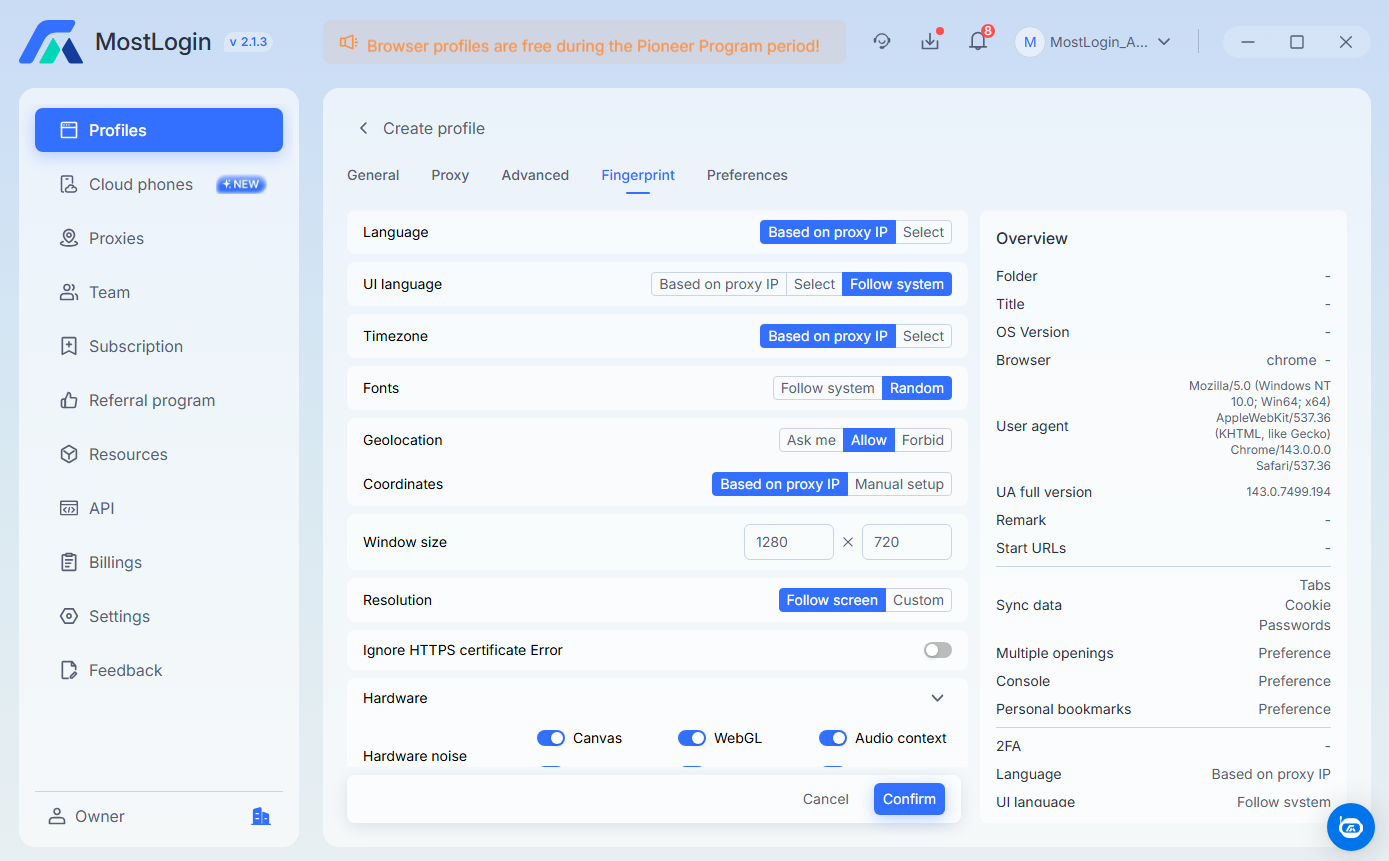MostLogin Technical Stack